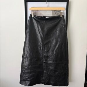 Wilfred Black Leather A-Line Skirt
